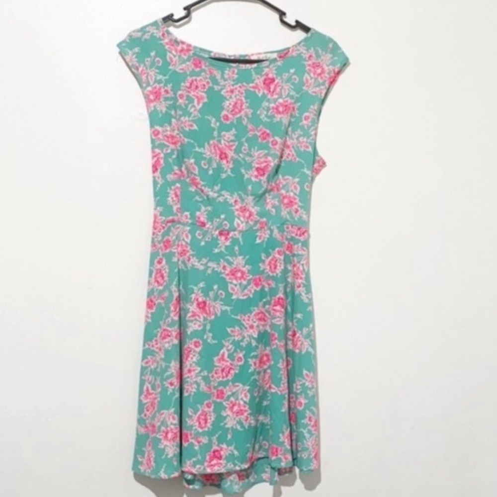 Black Bead turquoise floral dress back cutout